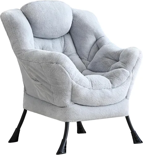 Vista 32 de LITA - Silla perezosa con otomana, sofá tapizado de ocio moderno de acento, silla de lectura contemporánea de salón con reposabrazos y bolsillo