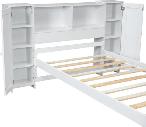 Vista 7 de Harper & Bright Designs Cama individual con cabecera de estantería, plataforma de madera maciza con estante de almacenamiento, para niños