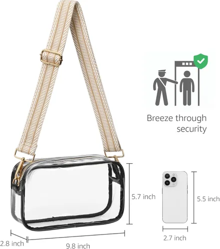 Vista 4 de Bulado Bolsa transparente para eventos de estadio, monederos transparentes para mujeres con correa ajustable, bolsa cruzada para fanáticos