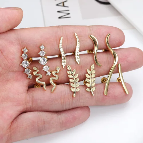 Vista 6 de Besteel Juego de 6 pares de aretes de acero inoxidable de 0.56 oz para cartílago de circonita cúbica para mujeres y niñas, flor de ópalo, hélice