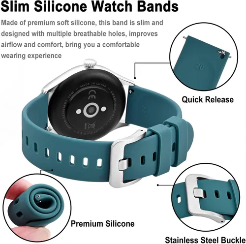 Vista 44 de BISONSTRAP Correas de reloj de silicona, correas de reloj delgadas con liberación rápida, 0.787 in, negro con hebilla negra