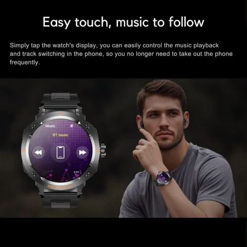 Vista 6 de Reloj inteligente 2 en 1 con audífonos, bisel de aleación de zinc, pantalla redonda de 1.46 pulgadas, función de llamada Bluetooth, reproducción