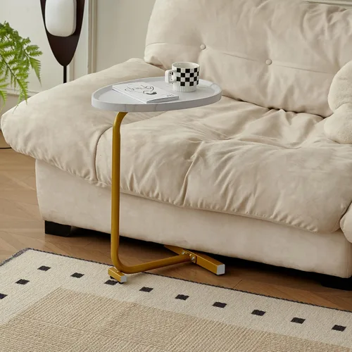 Vista 4 de Mesa auxiliar en forma de C, mesa auxiliar pequeña para sofá, mesa de sofá con marco de metal, bandeja de TV para sala de estar, dormitorio, mesita