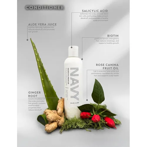 Vista 4 de NAVY Hair Care Search and Rescue - Juego de champú y acondicionador Biotina y aceite de romero enriquecido para el crecimiento del cabello