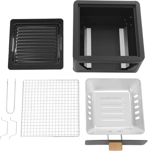 Vista 6 de Parrilla cuadrada de carbón de leña portátil durable fácil limpiar para uso Negro
