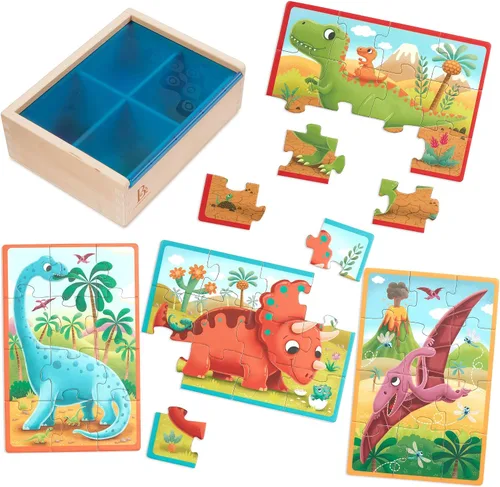 Vista 11 de B. toys Pack o' Puzzles Paquete de 2 - Mascotas y Dinos - Juego de cajas de rompecabezas de madera - 2 cajas, 8 juegos - 12 piezas - 3+ años 8