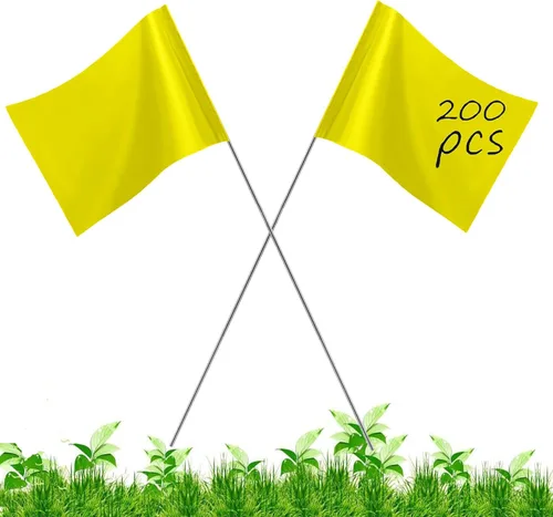 Vista 11 de Paquete de 100 banderas de marcado azules, 16 x 4 x 5 pulgadas, uso para patio y césped, entrenamiento de límites y perros, topografía y paisaje