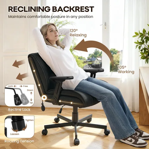 Vista 4 de Silla de oficina grande y alta, 300 libras, asiento extra profundo y brazos Negro