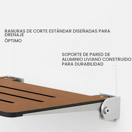 Vista 6 de Seachrome Asiento de ducha plegable Silhouette Slimline de 18 pulgadas, para montaje en pared, asiento rústico de teca con marco plateado