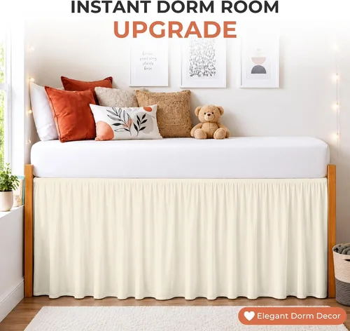 Vista 68 de Dorm Ruffle Twin XL 28" Drop Extra Long BedSkirt, Premium Brushed Microfiber Tailored Drop, Put On Elastic Long Dust Ruffle, Split Corner, Bedroom