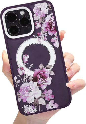 Vista 33 de Compatible con el teléfono 13 Pro - Funda magnética mate translúcida, de lujo, a prueba de golpes, magnética y con bonito patrón de flores, carcasa