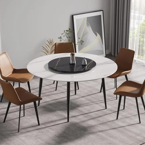 Vista 3 de Mesa de comedor moderna con tocadiscos desmontable, mesa de comedor de mármol de piedra sinterizada con patas de metal, mesa de cocina