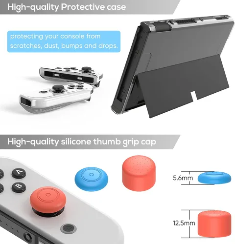 Vista 8 de YUANHOT Paquete de accesorios compatible con Switch OLED que incluye bolsa de transporte, funda protectora, protector de pantalla de vidrio