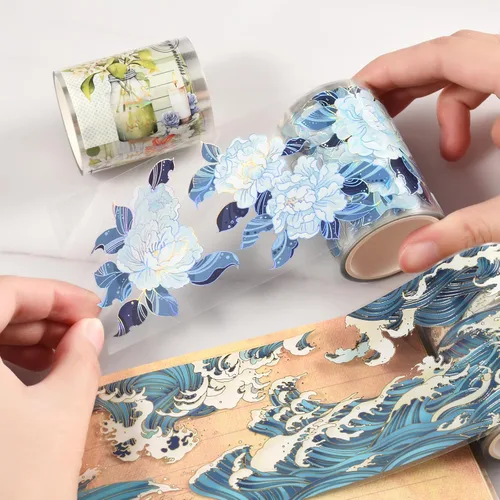 Vista 3 de Washi Tape - Cinta adhesiva decorativa de PET para manualidades, diarios, planificadores, suministros de álbumes de recortes, calcomanías de diseño