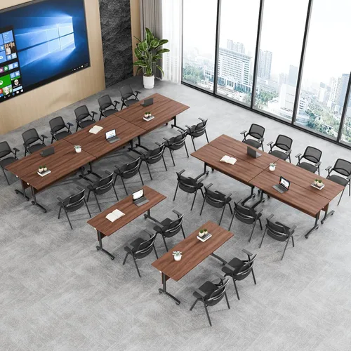 Vista 7 de Paquete de 8 mesas de conferencias plegables, mesa modular moderna para sala de conferencias con ruedas, mesa de reunión móvil de seminario abatible
