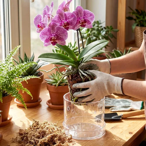 Vista 4 de Maceta de orquídea acrílica transparente de 6 pulgadas con agujeros