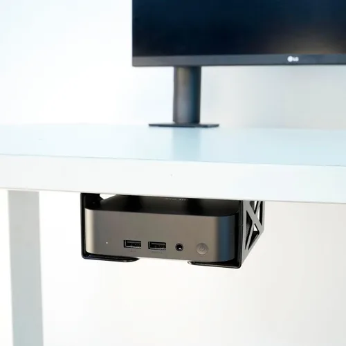 Vista 4 de Soporte de almacenamiento bajo escritorio para computadora portátil/mini PC, soporte para CPU, compatible con Dell OptiPlex, Mac Book, Mac mini