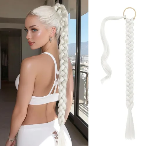 Vista 76 de SOFEIYAN Extensión de cola de caballo trenzada larga con banda elástica y mechón liso envolvente, extensiones de cabello naturales suaves