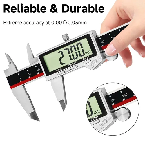 Vista 3 de Calibre digital, herramienta de medición de calibre de acero inoxidable impermeable IP54, pinza Vernier con pantalla LCD enorme, función de apagado