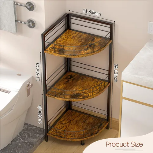 Vista 2 de DAOUTIME Estante de pie para baño, soporte de esquina de 3 niveles, estantes independientes, soporte de esquina curvado triangular para espacio