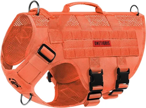 Vista 21 de OneTigris - Arnés táctico para perros pequeños, chaleco de perro pequeño sin tirones con asas, transpirable, arnés militar con sistema MOLLE, arnés
