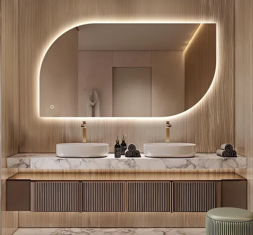 Vista 10 de [Usado] Espejo de baño LED irregular con luces, espejo retroiluminado sin marco de 40 x 20 pulgadas para pared, espejo inteligente regulable
