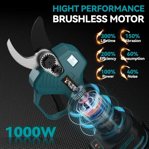 Vista 3 de Tijeras de podar eléctricas sin escobillas para batería Makita de 18 V, tijeras de podar inalámbricas portátiles con pantalla LCD y cuchillas SK5