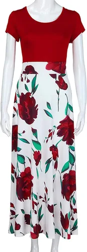 Vista 3 de ZEFOTIM Maxi Dress for Women,Summer Fashion Floral Print Bodycon Dress Casual Short Sleeve Crewneck Party Beach Dress