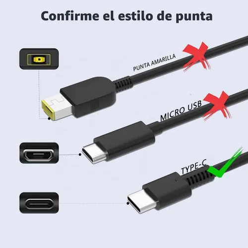 Vista 4 de Cargador USB C de 65 W para laptop Lenovo compatible con Lenovo Thinkpad X1 X13 T14 T15 E14 T480s T490 Yoga7 7i Chromebook, ADLX65YDC2A