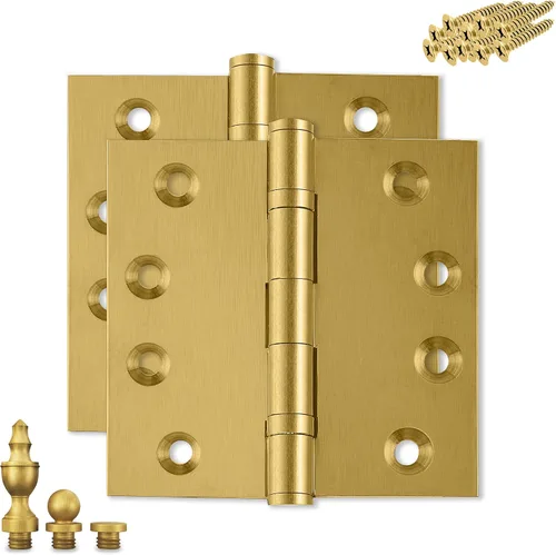 Vista 23 de Bisagra de puerta de latón macizo, rodamiento de bolas resistente, 4 x 4 pulgadas, con puntas decorativas de rosca incluidas, juego de 4 bisagras