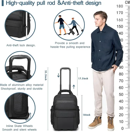 Vista 3 de OZUKO Bolsa de equipaje de mano debajo del asiento para aviones de 18 x 14 x 8, bolsa de artículos personales para Spirit Airlines con ruedas, Negro