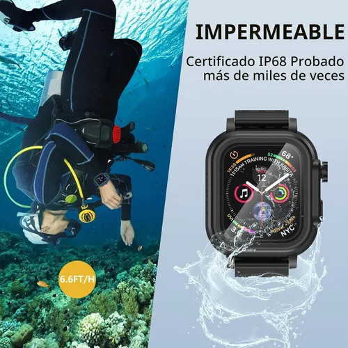 Vista 2 de Hensinple Funda impermeable IP68 y correa para Apple Watch Series 3 de 1.654 pulgadas con protector de pantalla, resistente a los golpes, duradera