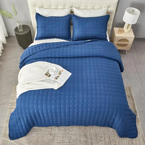 Vista 7 de OFIXI Juego de ropa de cama de tamaño Queen con fundas de almohada, colcha ligera y suave, funda de edredón de microfibra prelavada, colcha de cama
