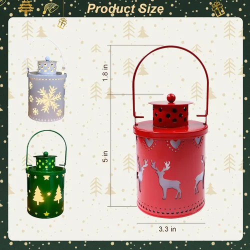 Vista 2 de YBB Juego de 3 linternas decorativas de Navidad, linternas de vela sin llama, operadas por batería, colgantes, de metal, con LED, para centro