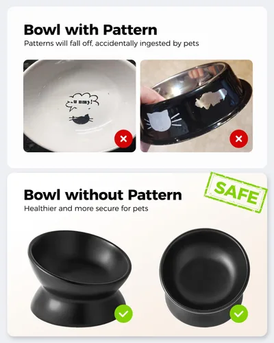 Vista 3 de LoeJan Tazón Elevado para Comida de Gatos, Tazón de Agua de Cerámica Elevado e Inclinado de 5 Oz, Platos Anti Vómito que Protegen la Columna