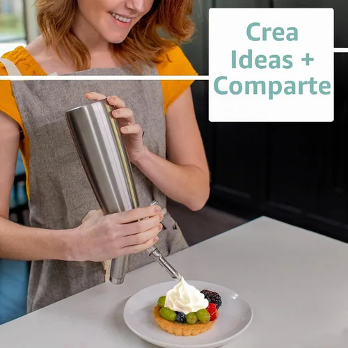 Vista 6 de Despachador de crema batida para cocinar, de acero inoxidable, para uso profesional, 500 ml Grado profesional, tres puntas de decoración, calidad