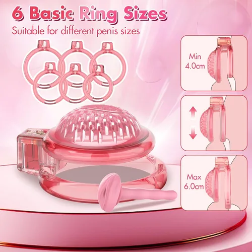 Vista 4 de Jaula de castidad masculina, jaula de pene suave y ligera con 6 tamaños de anillos, cómodo dispositivo de castidad para hombres, perfecto para uso a