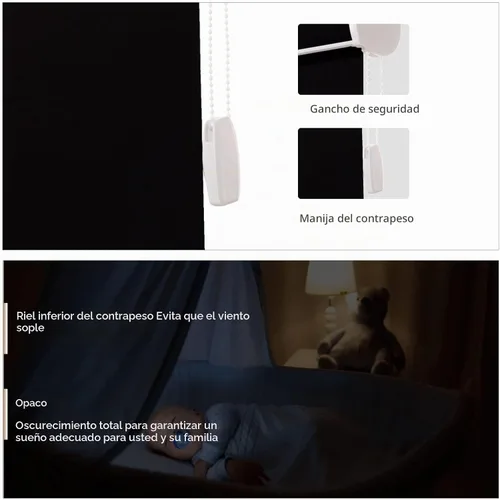 Vista 4 de MYshade - Persianas enrollables opacas personalizadas con cordón para ventanas, tela amigable, fáciles de instalar Nuevo Negro