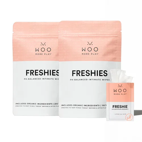 Vista 9 de Woo More Play Freshies: toallitas de intimidad femenina totalmente naturales con aceite de coco y aloe vera, promueve la salud femenina y ayuda a
