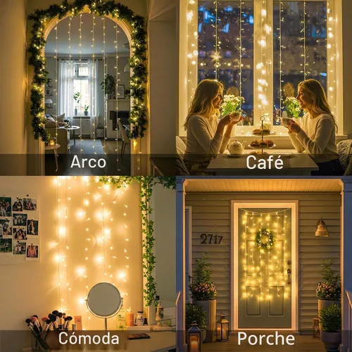 Vista 3 de suddus Luces de Cortina para Dormitorio, 90 Luces LED de Cadena Colgantes para Exteriores, Luces de Cortina de Hadas para Interiores para Navidad