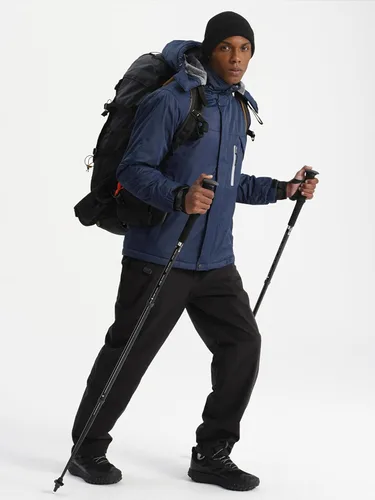 Vista 4 de GEMYSE Chaqueta de esquí a prueba de viento para hombre, impermeable, con capucha y varios bolsillos