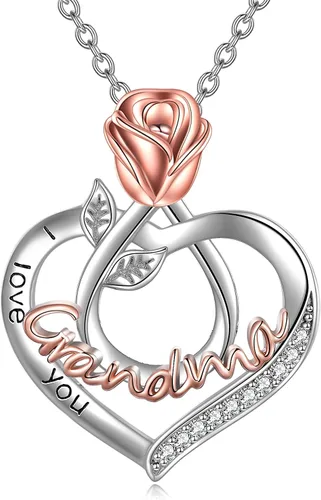 Vista 12 de Joyería de plata esterlina 925 para mujer, collar con pendiente de flor y corazón de cristal, para cumpleaños, regalos para mamá, abuela, esposa 01