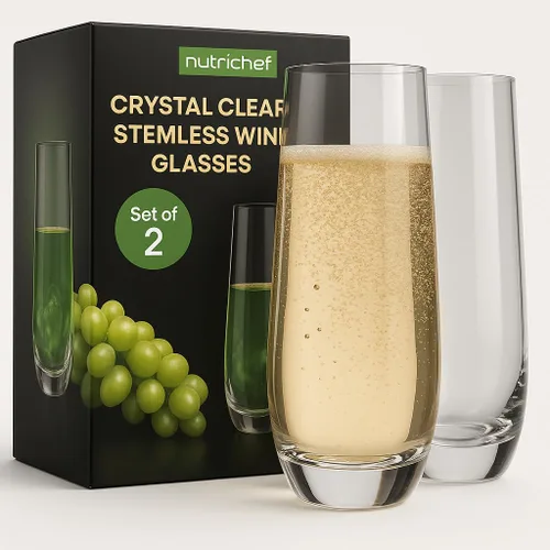 Vista 9 de Copas de champán sin tallo de 9.4 onzas, juego de 2 elegantes vasos de cristal transparente con borde estrecho, sin plomo, apto para lavavajillas