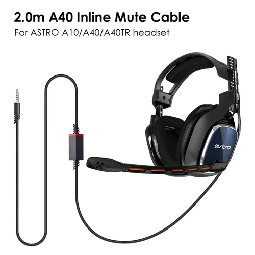 Vista 2 de Cable de repuesto para auriculares Astro A40 con botón de silencio en línea para auriculares Astro A10/A40/A40TR/A50, compatible con controlador