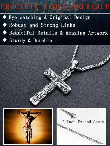 Vista 3 de Seiyang Collar de cruz de plata de ley 925 con colgante de crucifijo Ankh para hombres y mujeres, con cadena Rolo de 0.079 in, 22 pulgadas + 2