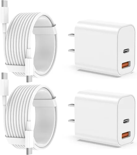 Vista 9 de Cargador para iPhone 17 16 15 de carga rápida, bloque de cargador de pared USB C de 20 W con cable tipo C a C de 6 pies para Apple iPhone 17/17