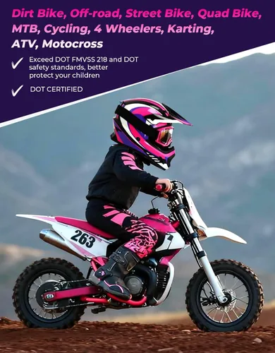 Vista 56 de SLMOTO - Casco DOT para niños y jóvenes, casco de motocross para todoterreno y calle, casco de motocicleta, casco de bicicleta de tierra, motocross