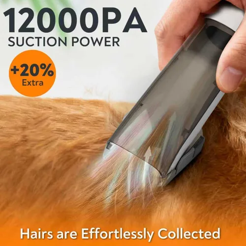 Vista 5 de Aspiradora de aseo para mascotas para perros y gatos, succión fuerte de 12 kPa, ≤ 50 dB silenciosa, taza de polvo de 2 litros, kit de aseo 5 en 1