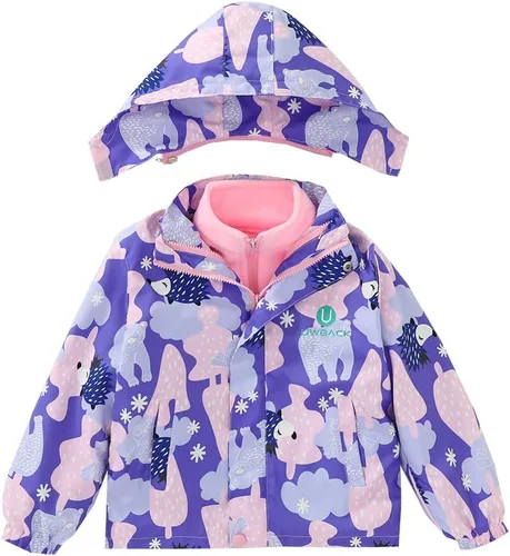 Vista 4 de Chaqueta para niñas 3 en 1 forro polar desmontable resistente al viento impermeable Lightweigt abrigo con capucha