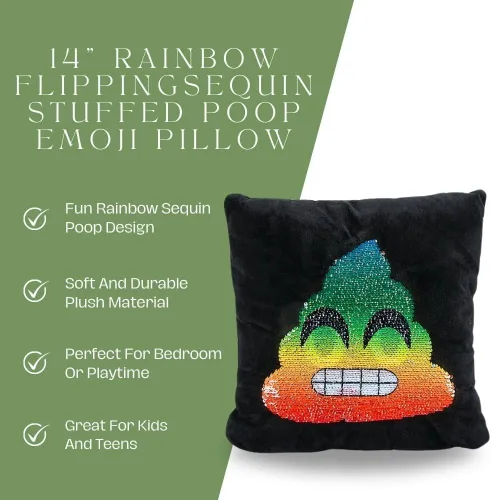 Vista 5 de Fun Express Almohada de Emoji de 14" con lentejuelas de arcoíris
